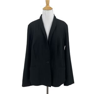 Eileen Fisher Blazer Womens 1X Plus Black Stretch One Button Pockets Jacket